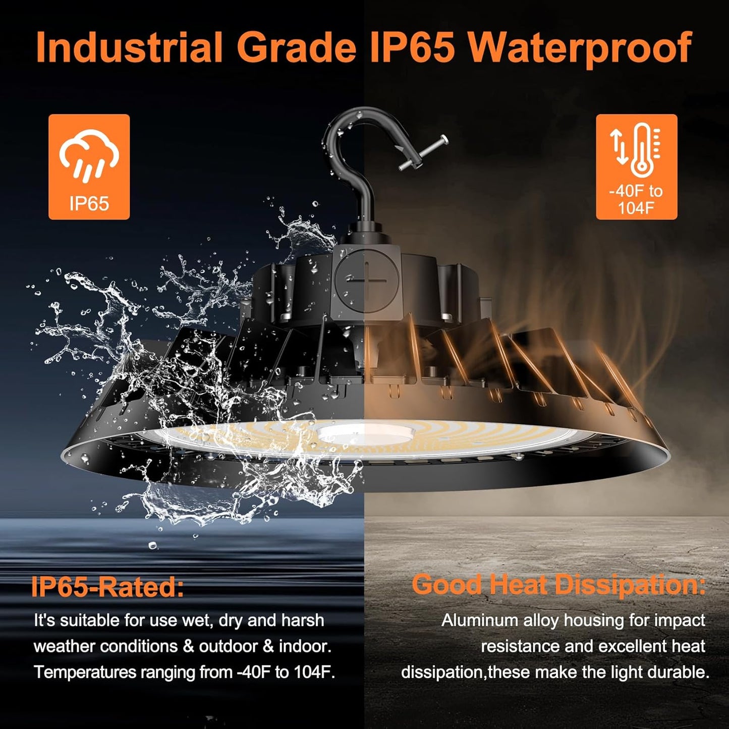 6Pack LED High Bay Lights, 300W UFO High Bay LED Shop Lights, 45000LM Adjustable CCT(5700K 5000K 4500K) & Power(300W 240W 200W), 0-10V Dimmable, 5' Cable Plug, IP65 Waterproof, ETL & DLC Listed