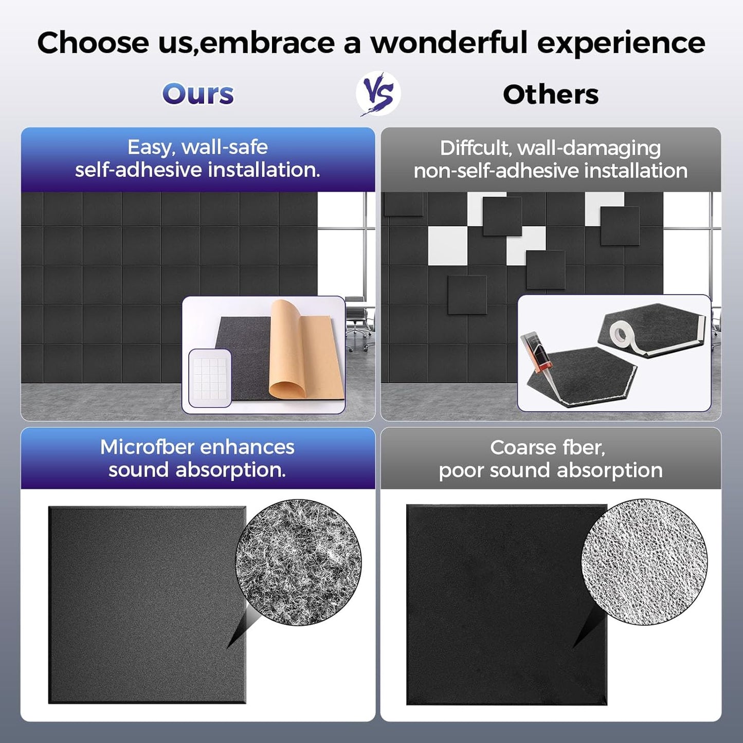 10 pcs 165dtex Microfiber Acoustic Panels ，Self-Adhesive Soundproof Wall Panels, 12 x 12 x 0.4 in Sound Proof Foam Panels for Walls, High Density, Noise Dampening Panels for Home Studio（Gray）