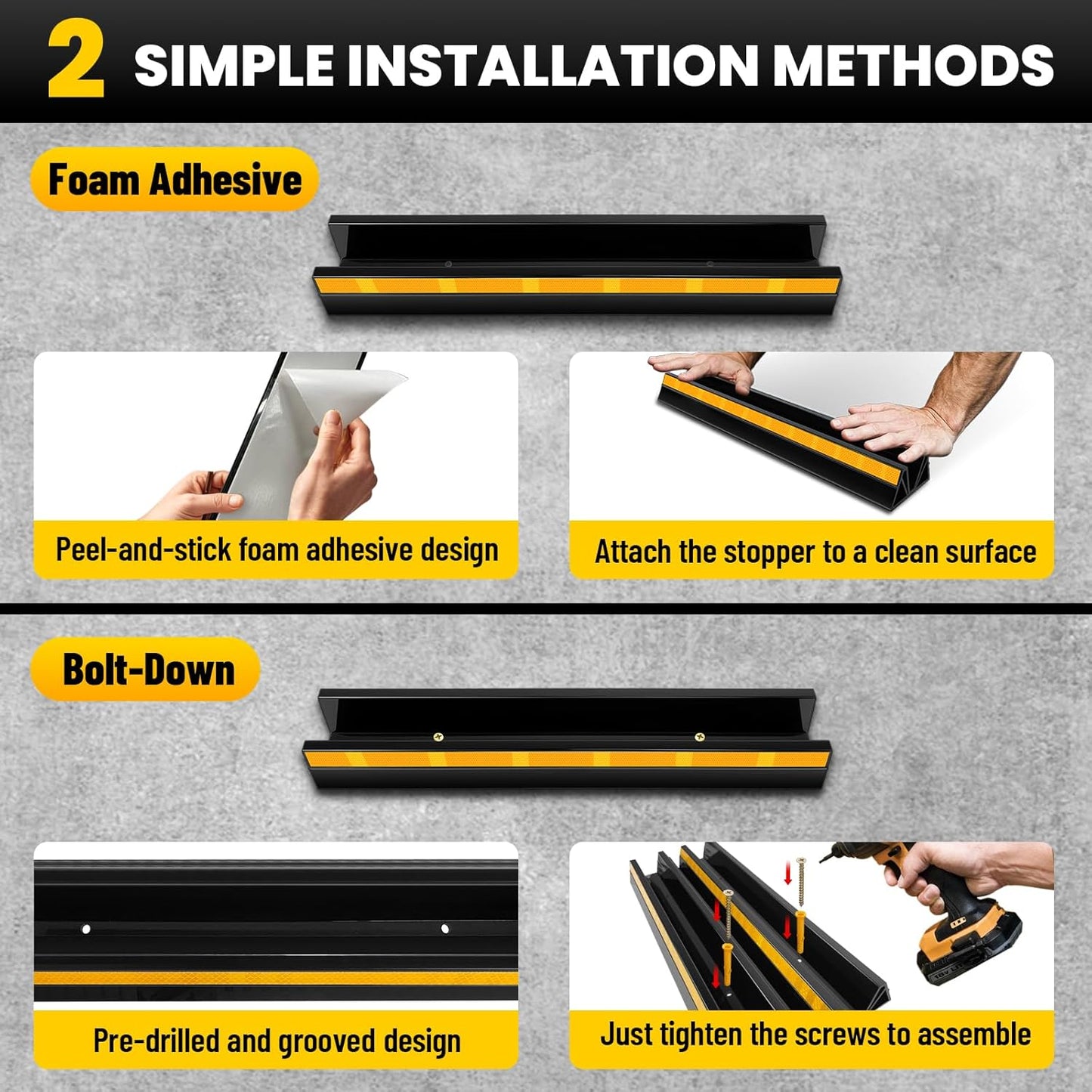 ROBLOCK 18" Parking Stopper for Garage, Car Stopper for Garage Precision Stopping, Heavy Duty Parking Block with Reflective Strips, Suitable for Car, SUV, Easy Install, 2 Packs