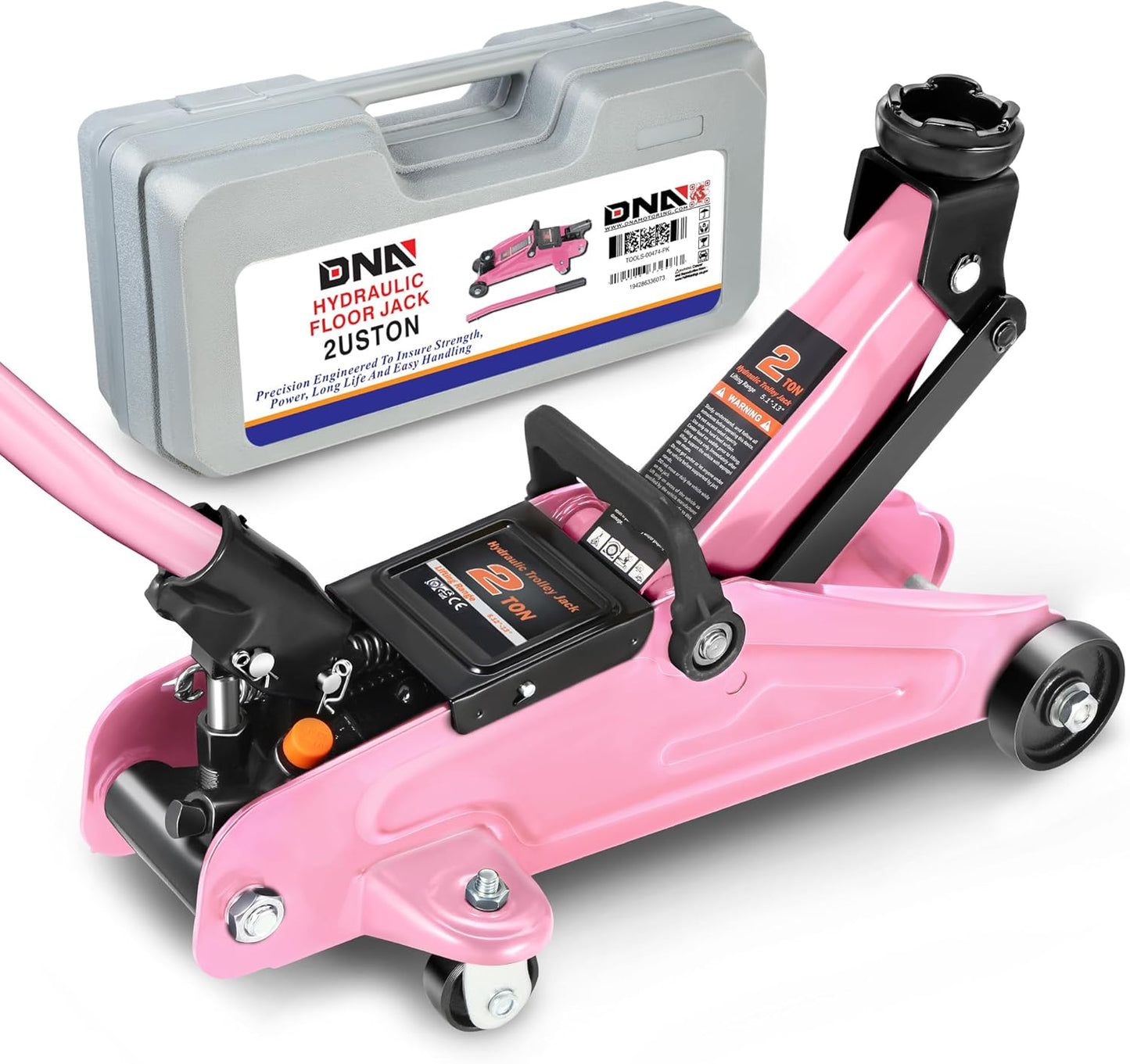 DNA MOTORING Low Profile Hydraulic Trolley Service/Floor Jack, 2 Ton (4000 lbs) Capacity, Lifting Range 5.1"-13", Pink, TOOLS-00474-PK