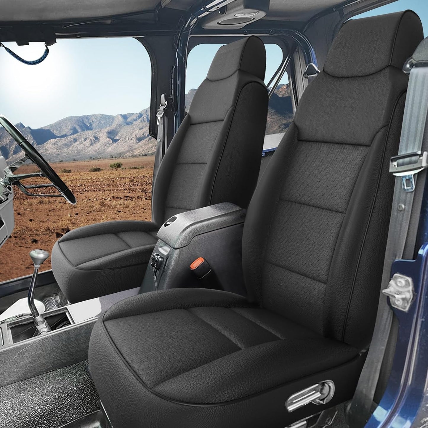 GIANT PANDA Full Set Car Seat Covers Customized Jeep Wrangler TJ Rubicon Sahara Sport X Unlimited 2003 2004 2005 2006, Faux Leather (Black)