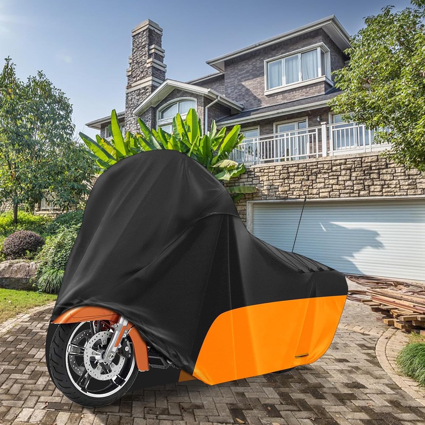 Motorcycle Cover, with Vents Dirt Bike Cover,for Different Touring Models Harley Davidson Road King,Road Glide,Street Glide,Electra Glide,Low Rider-ST (Black&Orange)