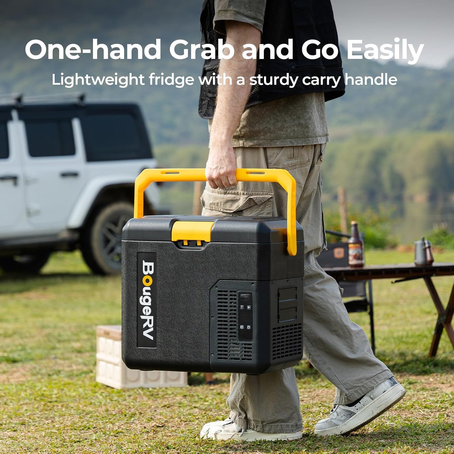 BougeRV CRH 12 Volt Refrigerator, 19QT Car Fridge, Car Refrigerator, 18L Portable Freezer, -4~68℉, 12/24V DC, 110~240V AC, Ideal for 2 People, Road Trips, Truck, Camping (Battery Not Included)