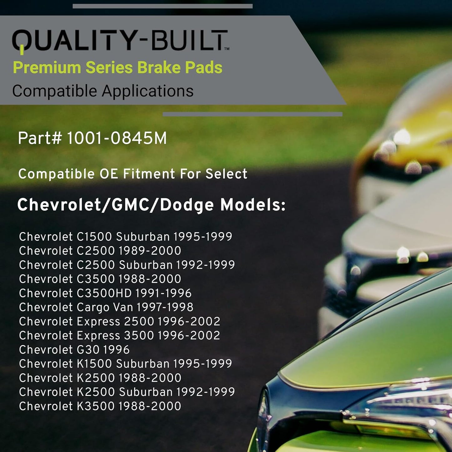 Premium Semi-Metallic Front Brake Pads (1001-0845M) Compatible with 1988-2002 Chevrolet/Dodge/GMC (C1500/C2500/C3500/C3500HD/Cargo Van/Express 2500/Express 3500/G30/G3500/K1500/K2500)