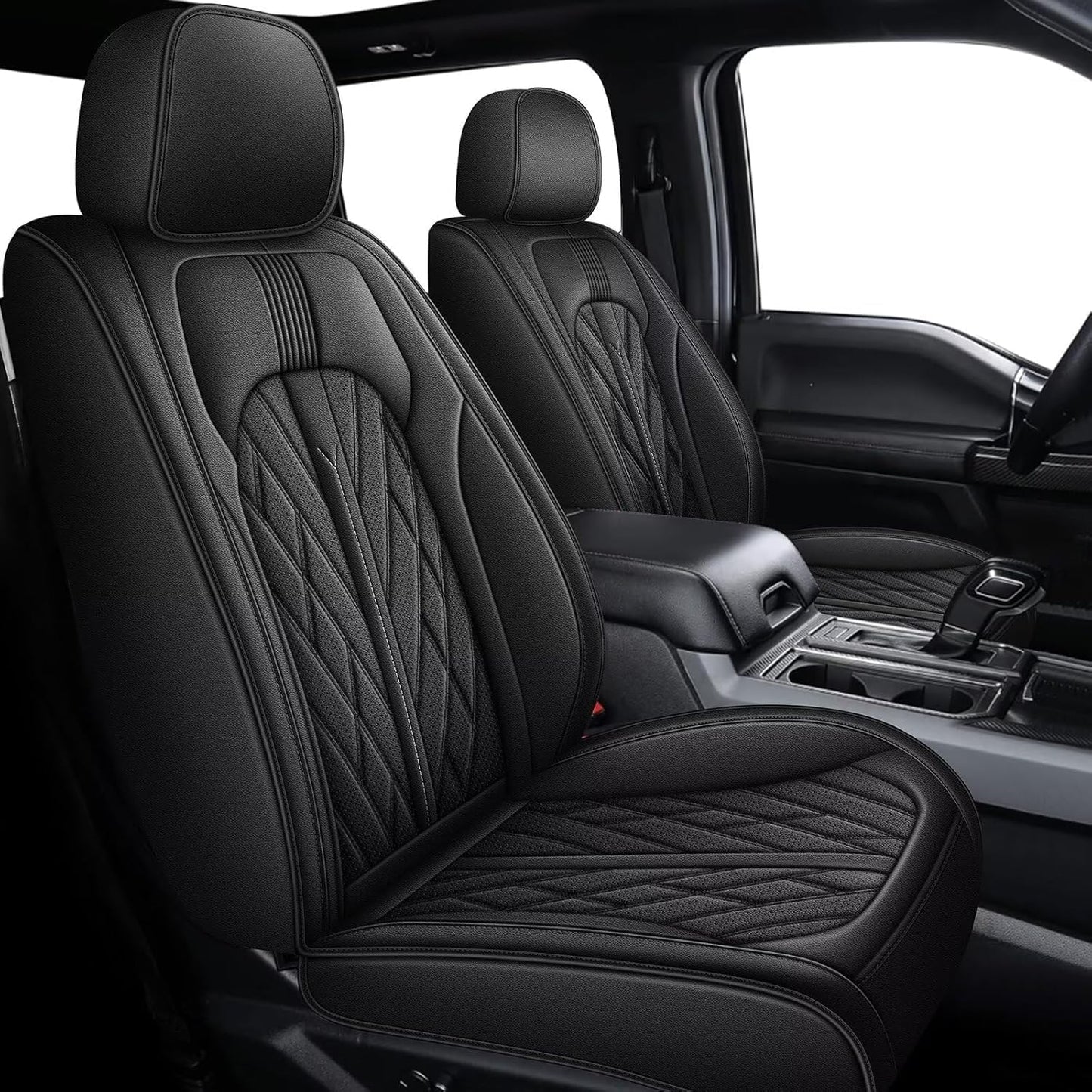 AOMSAZTO Ford Ranger Seat Covers: Front Seat Covers Custom Fit 2019 2020 2021 2022 2023 2024 Ford Ranger Breathable Waterproof Leather Seat Protector(2 Front Seats, Black)