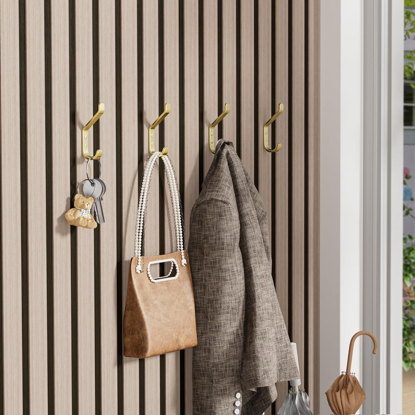 Coat Hooks Wall Mount for Hanging: 20LB Sturdy Hanger for Backpack, Towel, Bag, for Closet, Bathroom, Door, Mushroom, Stainless Gold 4 Pack, 3.75"