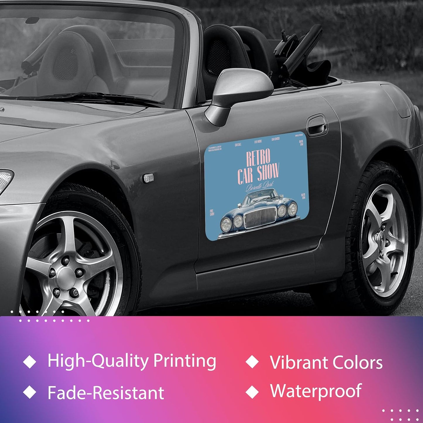 Custom Car Magnet for Business 2-Pack Vivid Printing Reflective Fade-Resistant Material Car Advertising Sign Personalized Magnetic Sheets for Vehicles Multi Size 12x18in