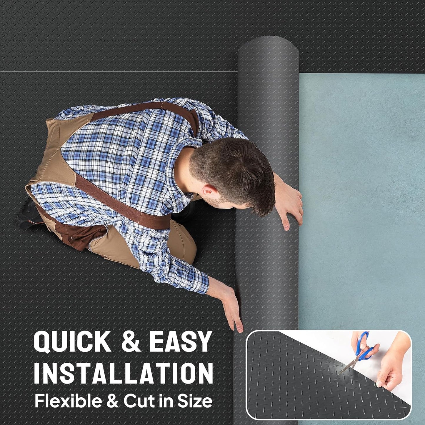 TUFFIOM 5 x 10 FT Garage Floor Mat, Thickened Diamond Plate PVC Garage Mats Flooring Roll for Under Car, Garage Parking Mats for SUVs, Golf Cart, Sports Car