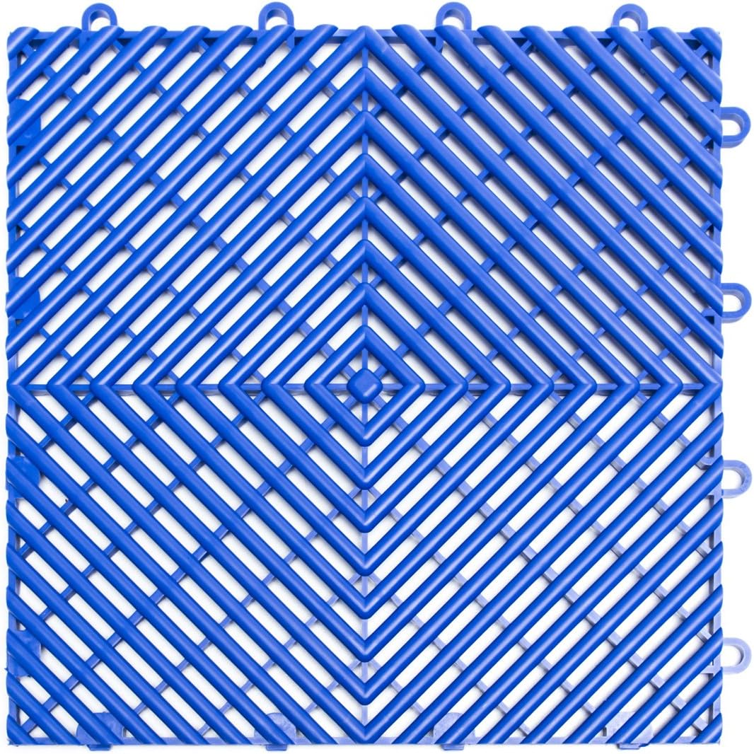 Big Floors RaceDeck Free-Flow Interlocking Garage Flooring Tiles, Non-Slip, Self-Draining, Heavy-Duty, High-Impact Copolymer, Easy Install (Bright Blue, 24 Pack of 12 x 12" Tiles)