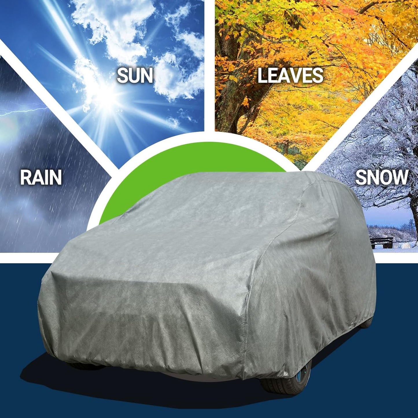 All Weather Waterproof SUV Car Cover, 7-Layer Non-Woven Cotton Car Covers for Automobiles SUV Snow Cover, Full Exterior Covers, Winter Rain Sun, Grey, Size SUV S2