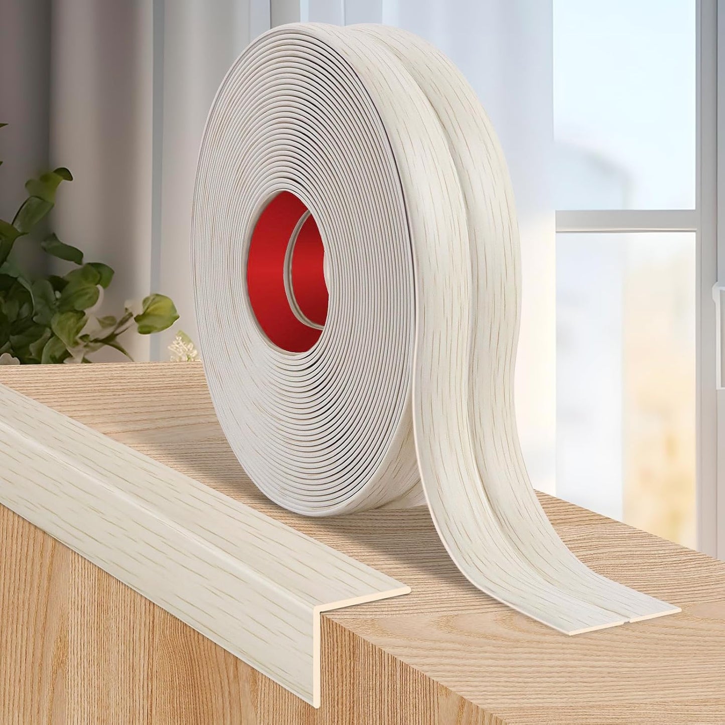 Flexible Wall Corner Protector Moulding Trim Peel and Stick Wall Corner Guards Edge Protector Self Adhesive Molding Trim Strip for Edge Ceiling (Beige Wood Grain, 0.8 in x 20 Ft)