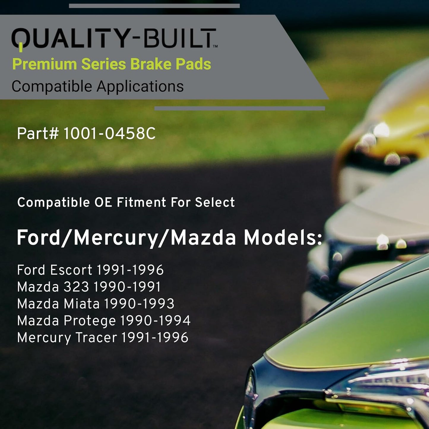 Premium Ceramic Rear Brake Pads (1001-0458C) Replacement for Ford Escort 1996-1991, Mazda 323 1991-1990, Miata 1993-1990, Protege 1994-1990, Mercury Tracer 1996-1991