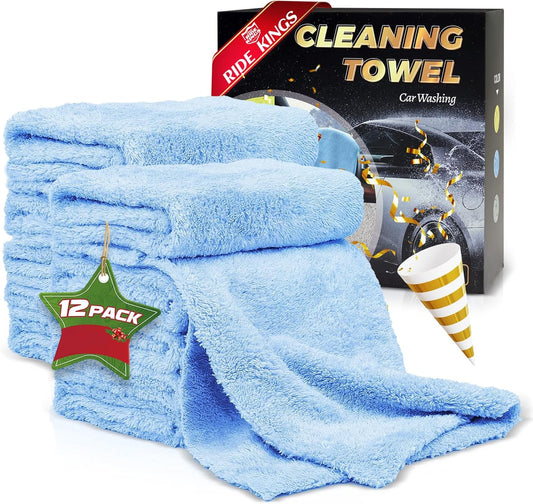 Car Wash Towel(Coral Fleece) for Car,SUV,RV,Motorcycle,Absorbent, Lint-Free, Endless Extra Soft,Reusable and Durable,Interior & Exterior Microfiber Rags 16in x 16in-12 Packs|Blue