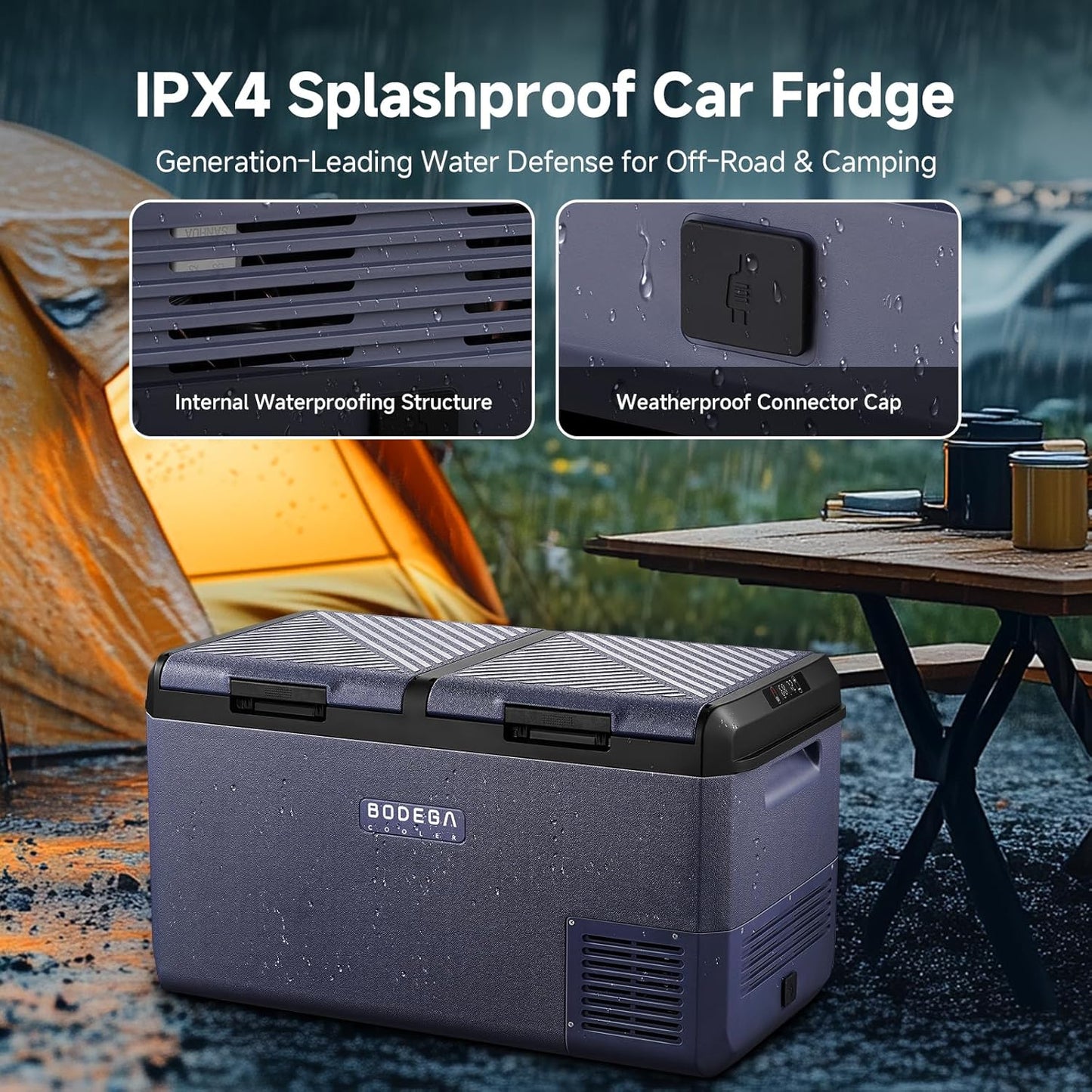 BODEGACOOLER 12 Volt Car Refrigerator, 79QT(75L) IPX4 Waterproof Electric Cooler, RV Car Fridge Dual Zone APP Control with 12/24V DC 110-240V AC, -4℉~68℉, Portable Freezer for Truck RV Camping, Travel