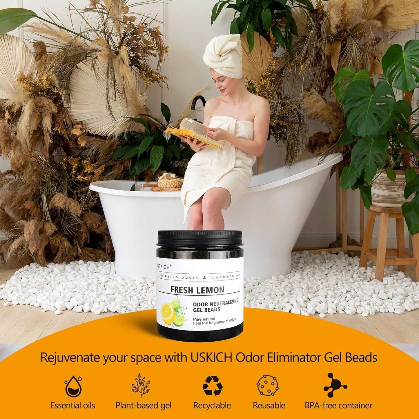 6 Pack Odor Eliminator Gel Beads, 6 kinds of fragrance Clear Air Freshener Made with Essential Oils - Eliminates Odors in Bathrooms, Cars, Boats, RVs & Pet Areas