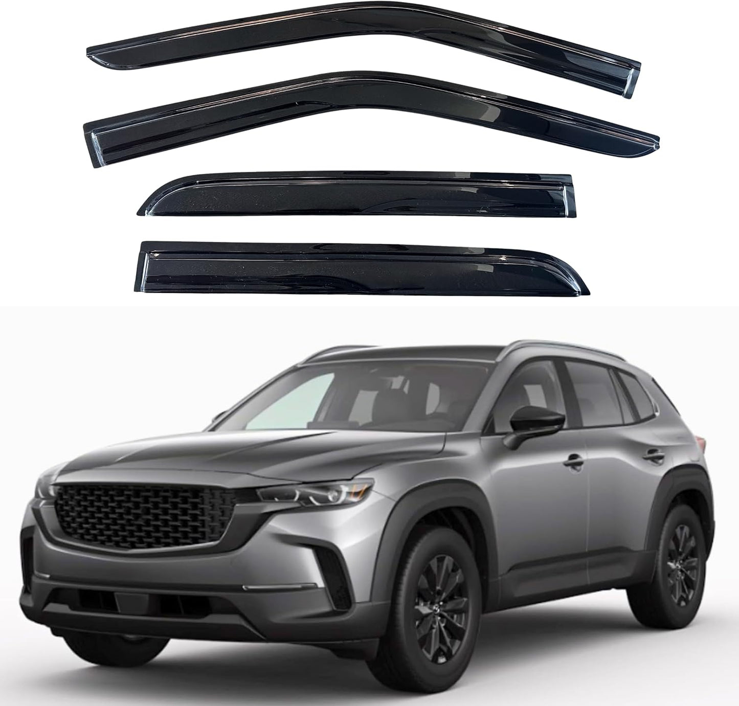 KPY Window Visor Compatible with Mazda CX-5 2017-2024 (CX5), 4PC Rain Guard Side Window Vent Deflectors Tape-On Mugen Style, 2017 2018 2019 2020 2021 2022 2023 2024