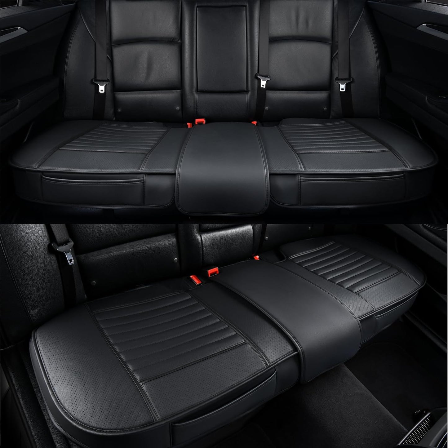 Back Seat Covers, Rear Seat Cushions, Auto Bench Protector with Breathable PU Leather and Non-Slip Bottom Universal for 4 Season (Black, 61" x 20. 5")