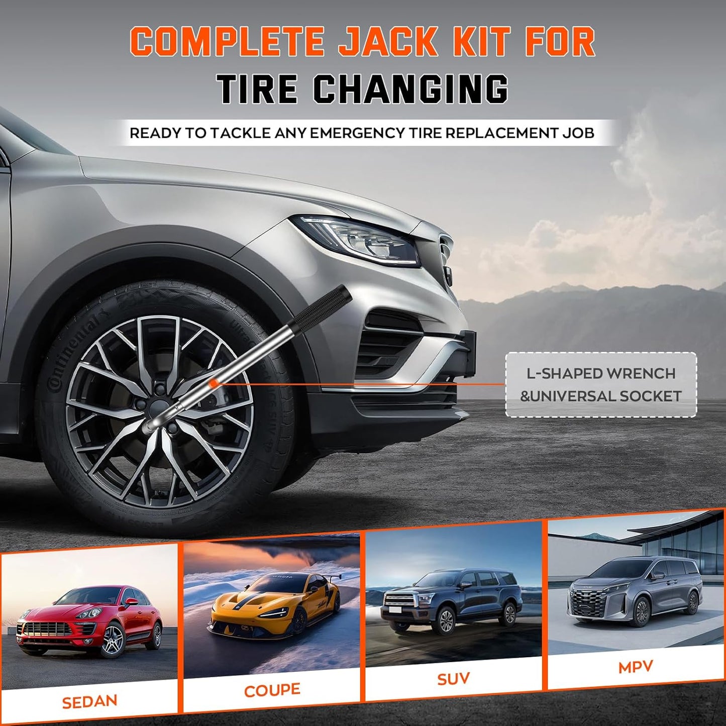 New Version Car Jack Kit Scissor Jack for Car 2 Ton Spare Tire Changing Kit,Portable Tire Jack Repair Kit with Lug Wrench,Car Lifting Jack for Auto/SUV/MPV