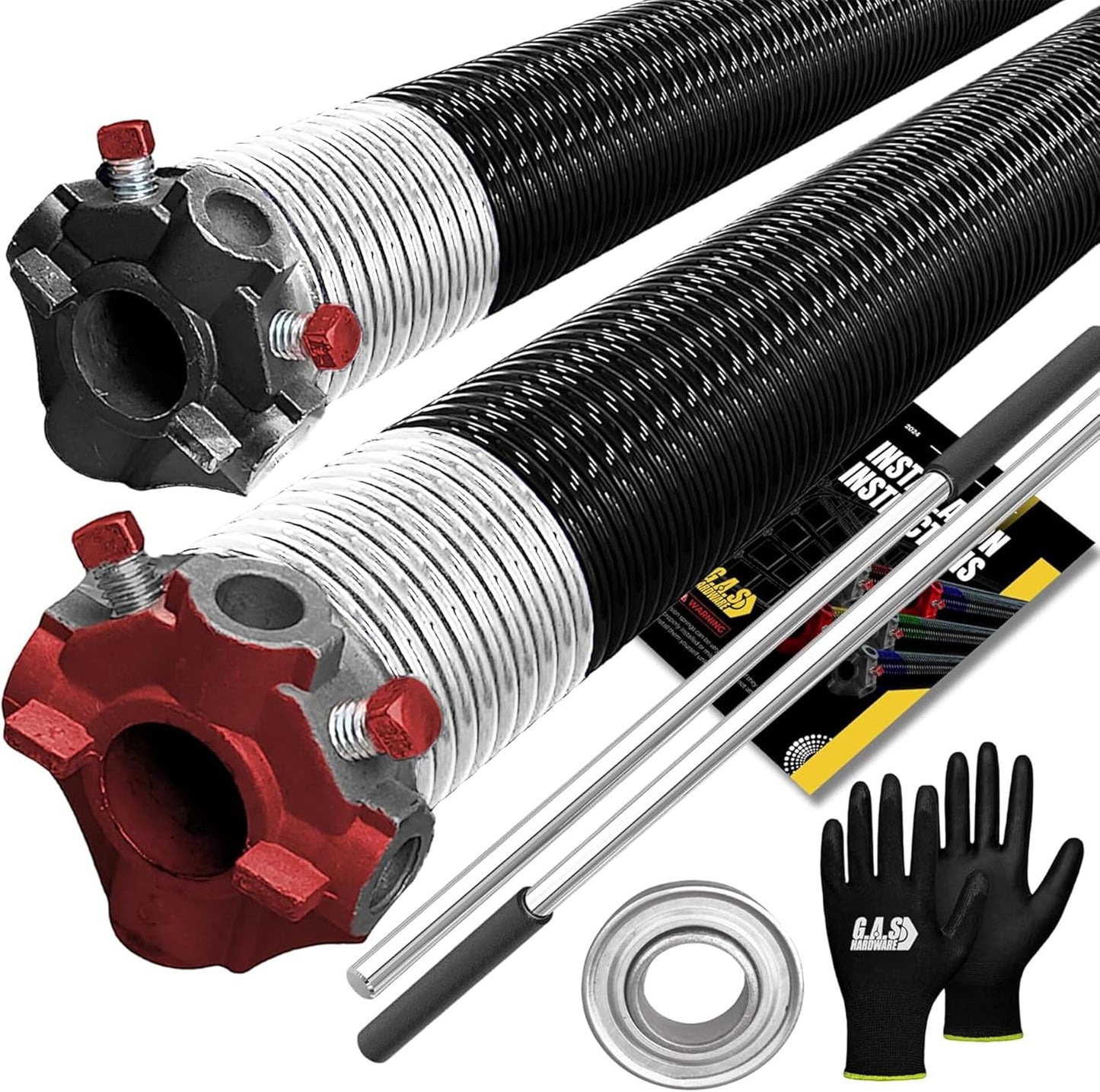 Garage Door Torsion Spring 218x1.75x26 Includes 1” Steel Bearing, Non-Slip Gloves, and Winding Bars for Left and Right Side of Garage Door Precision E-Coating 5-Year Warranty Min. 30,000 Cycles (Pair)