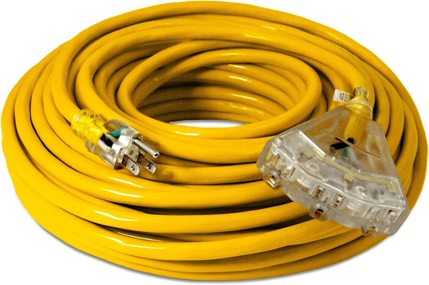 100 ft - 12 Gauge Heavy Duty Extension Cord - 3 Outlet Lighted SJTW - Indoor/Outdoor Extension_Cord by Watt's Wire - 100' 12-Gauge Grounded 15 Amp ExtensionCord