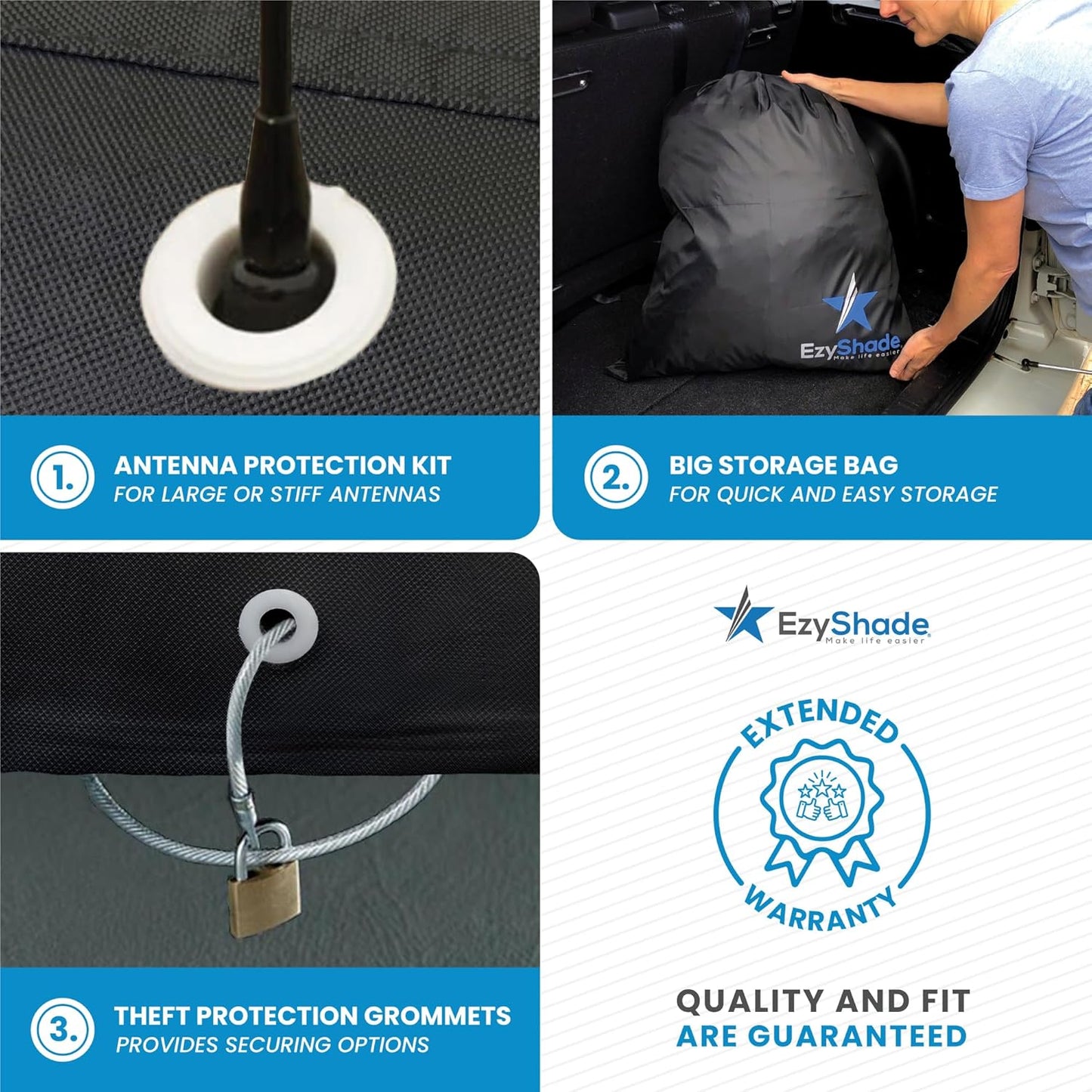 EzyShade 10-Layer Car Cover Waterproof All Weather. See Vehicle Size-Chart for Accurate Fit. Outdoor Full Exterior Covers for Automobiles Sedan Hatch. Rain Sun Snow. Black, Size A6 (See SizeChart)