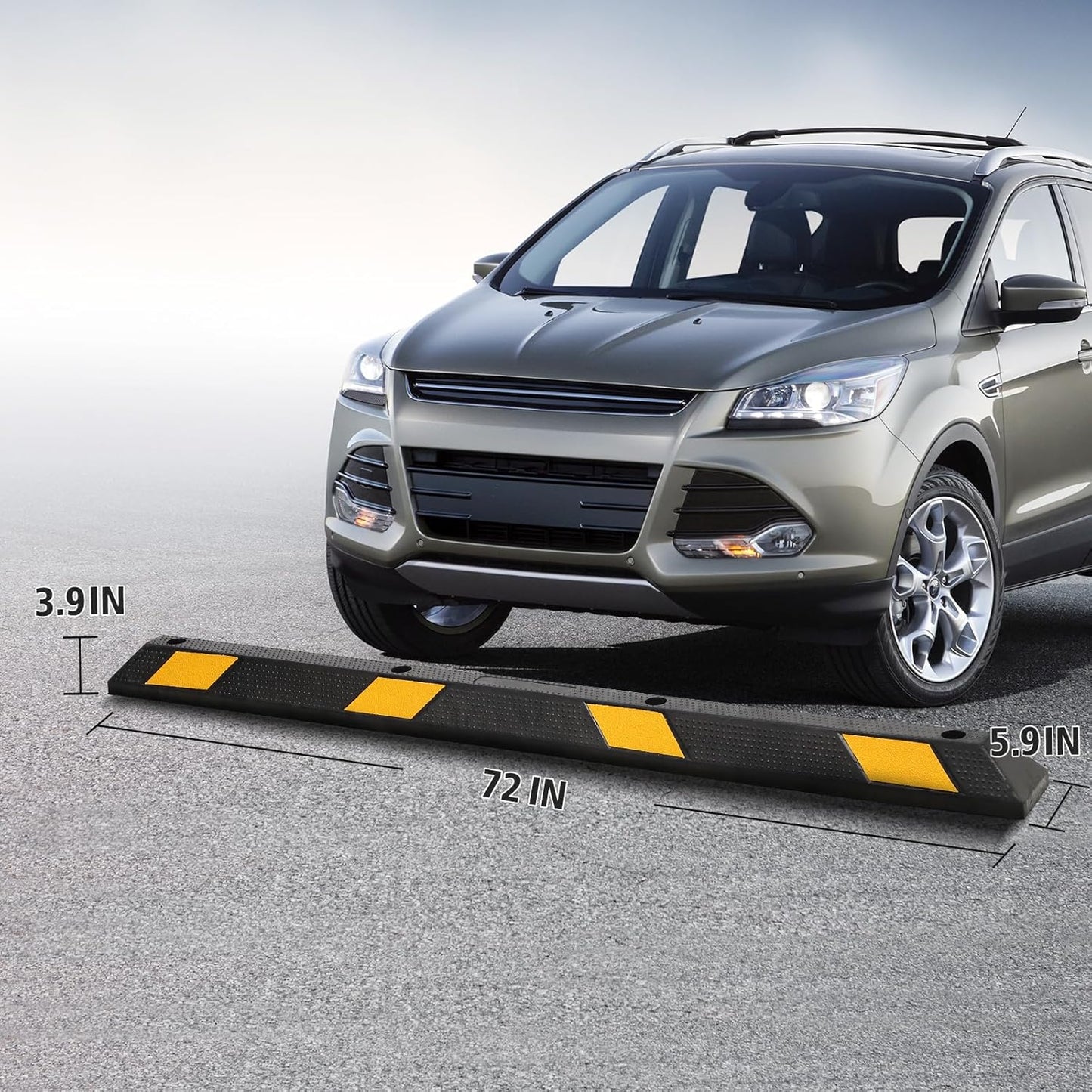 Heavy-Duty Rubber Parking Curb1 with 8 Reflective Strips - 72.8" Extra Wide Vehicle Stopper, 55,000 lb Capacity for Driveways, Garages & Commercial Lots (1 Pack)