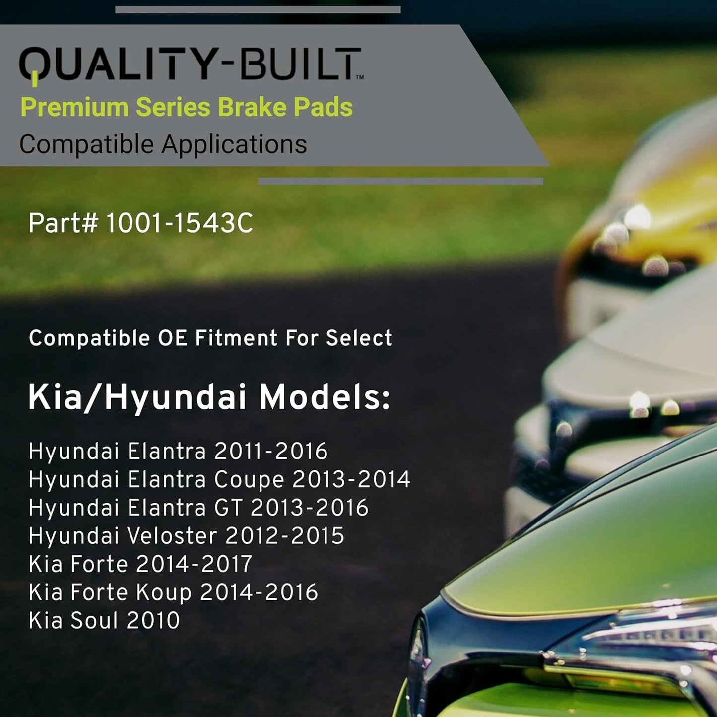 Premium Ceramic Front Brake Pads (1001-1543C) Compatible with 2010-2017 Hyundai/Kia (Elantra/Elantra Coupe/Elantra GT/Forte/Forte Koup/Soul/Veloster)