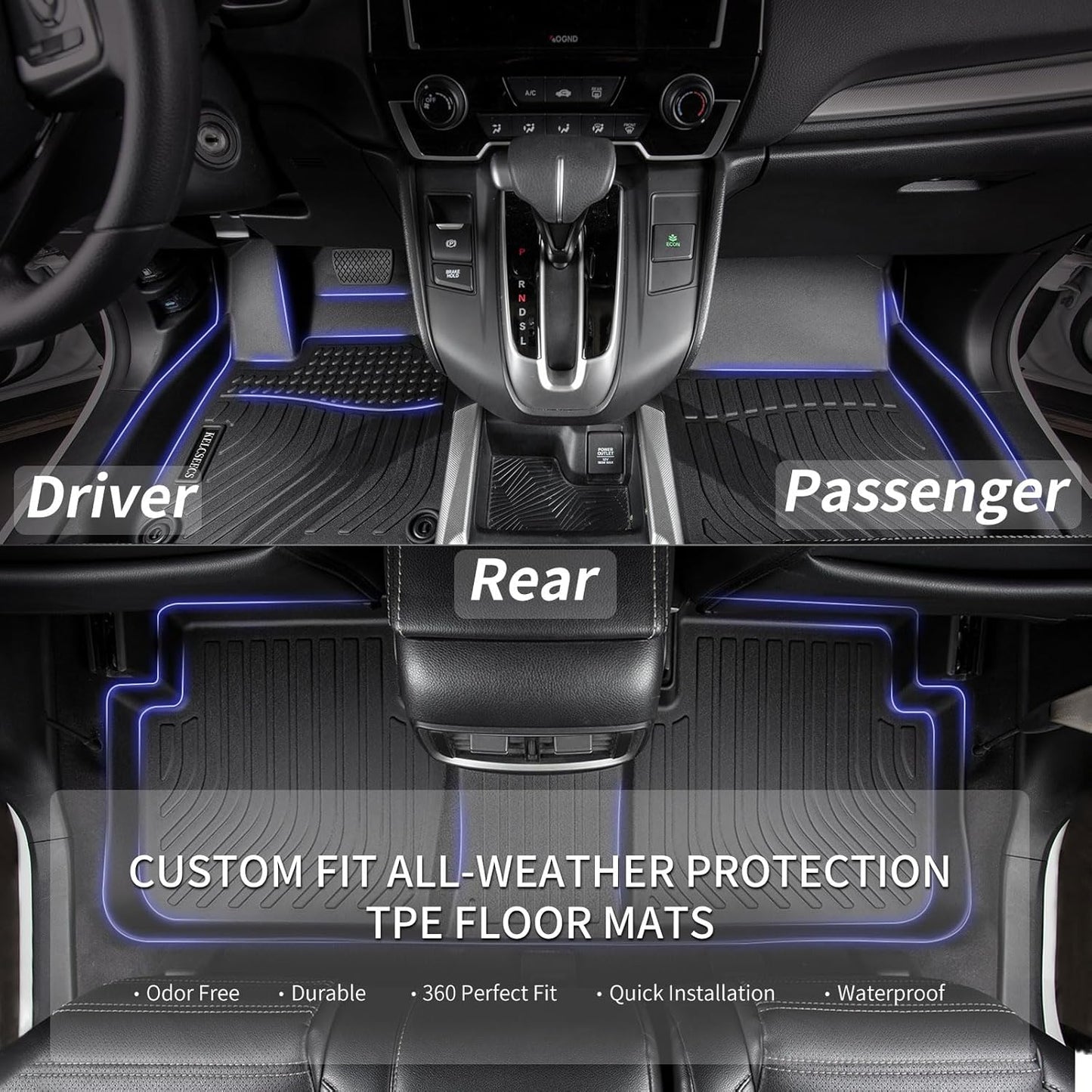 KELCSEECS Floor Mats Fits for 2026 2025 2024 2023 2022 Honda Civic Sedan Hatchback Si Sedan (Include 2nd Row with USB Port) All Weather Car Mats Honda Civic Floor Mats Accessories Black