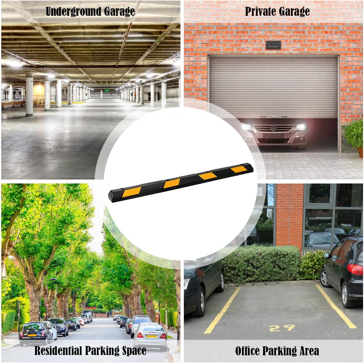 IRONMAX Parking Stopper for Garage, 72" Long Rubber Curb with Yellow Reflective Stripes, Heavy Duty Parking Block Garage Wheel Stop for Car, Truck, RV, Trailer (4 Pack)