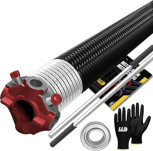 Garage Door Torsion Spring 218x1.75x24 Includes 1” Steel Bearing, Non-Slip Gloves, and Winding Bars for Left Side of Garage Door Precision E-Coating 5-Year Warranty Min. 30,000 Cycles (Red Cone)
