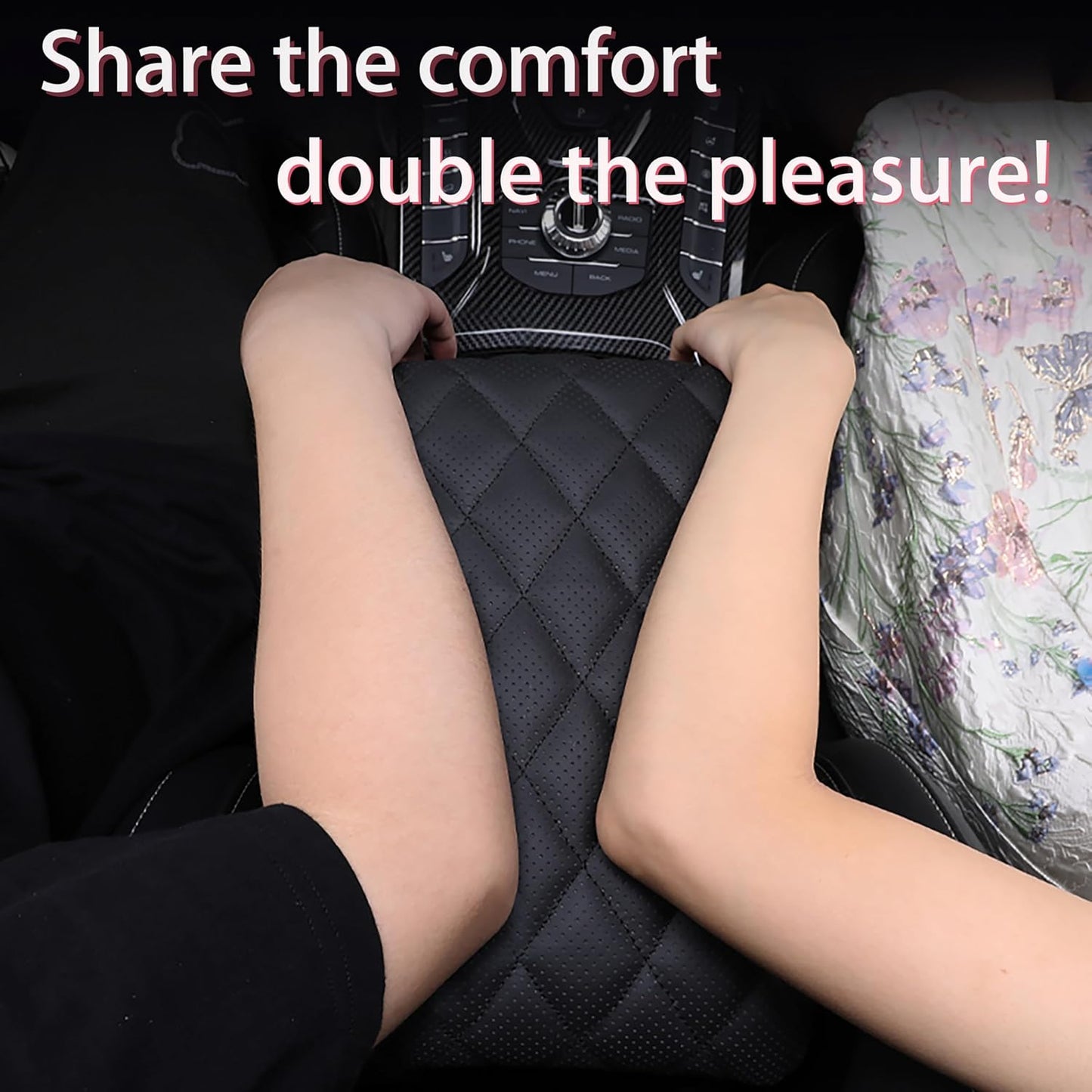 Car Center Console Cover pad Genuine Cowhide Leather,Black Armrest Box mat, Vehicle Arm Rest Cushion Protector,Memory Foam true cow Leather (sizeB 14 x 8 x 2.2 inch(midsize cars and SUVs)