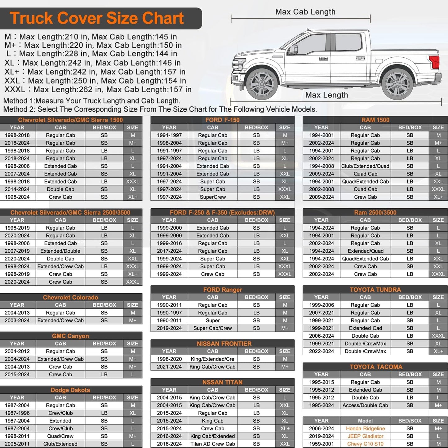 Kayme 6 Layers Truck Cover Waterproof All Weather, Heavy Duty Outdoor Pickup Cover Sun Uv Rain Protection, Universal Fit (Length Up to 240 inch) XL+