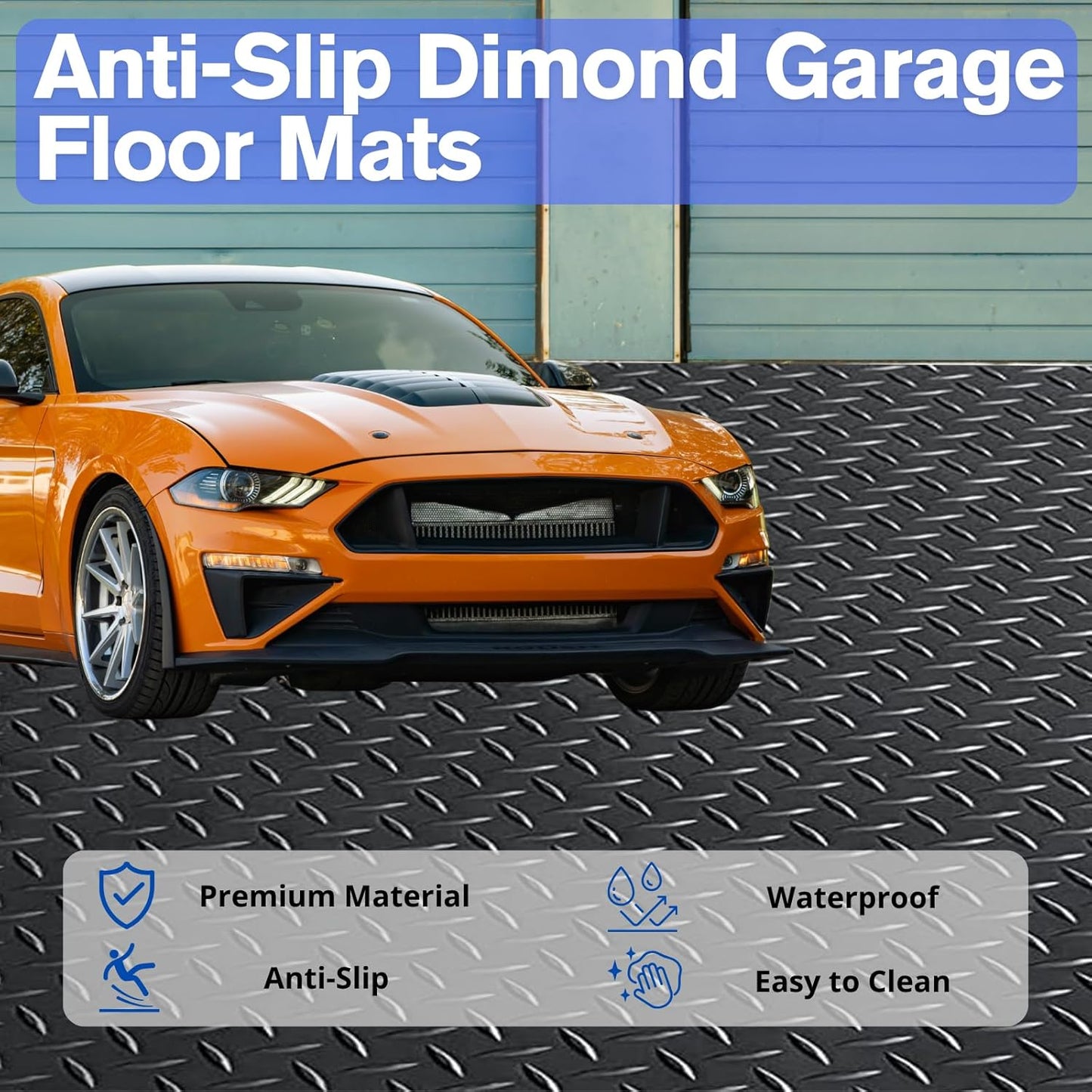 4X6 FT Garage Floor Mat， 2.5 Inch Thickened Diamond Plate Flooring Roll for Under Car， Non-Slip Commercial Grade Heavy Duty Parking Mat for Garage, Warehouse, Workshop, Basement, Gym（Black）