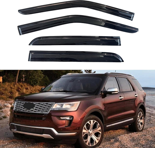 KPY Window Visor Compatible with Ford Explorer 2011-2019, 4PC Rain Guard Side Window Vent Deflectors Tape-On Mugen Style, 2011 2012 2013 2014 2015 2016 2017 2018 2019
