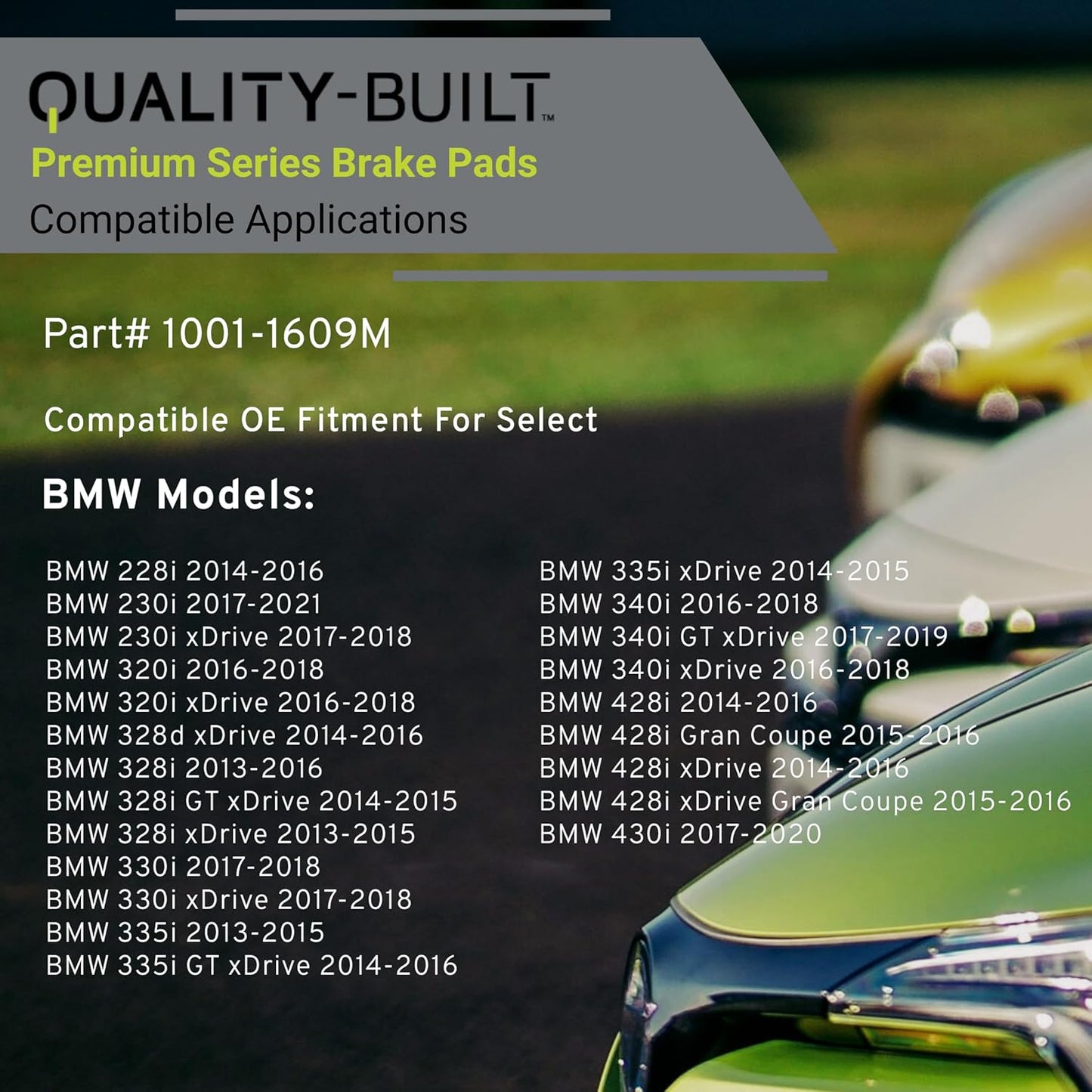 Premium Semi-Metallic Front Brake Pads (1001-1609M) Compatible with 2013-2023 BMW (228i/230i/320i/328i/330i/335i/340i/428i/430i/435i/440i/ActiveHybrid 3/M2/M235i/M240i/M3/M4 & More)