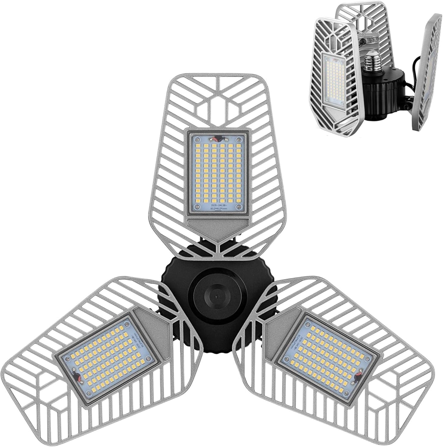 LED Garage Lights, Deformable LED Garage Ceiling Lights 9000 Lumens, 82W CRI 80 Led Shop Lights for Garage, Adjustable Garage Lights, Led Garage Lighting (No Motion Activated) (1-Pack)