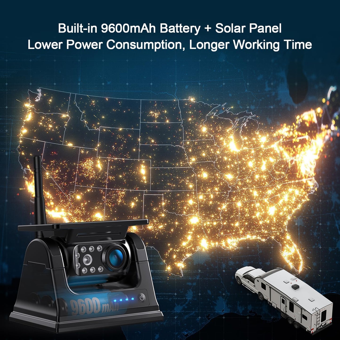 Fookoo 2 Magnetic Solar Wireless Backup Camera 10.1" IPS Touchscreen Monitor 1 Min DIY Install Portable Scratch-Proof No Drilling HD 1080P DVR Rechargeable Night Vision for RV Truck Camper - DCM102