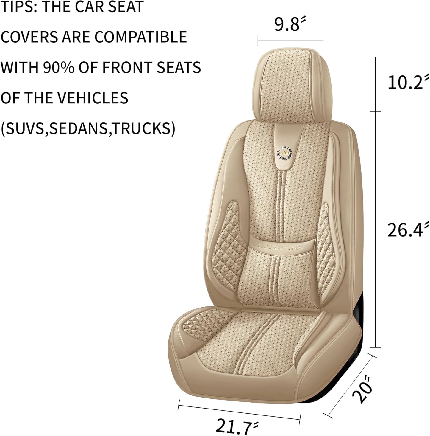 Car Seat Covers Front Only, Black Seat Cover for Cars Compatible Airbag, Easy Install Luxury Leather Automotive Seat Covers with Lumbar Support, for Car, Truck, SUV, Beige