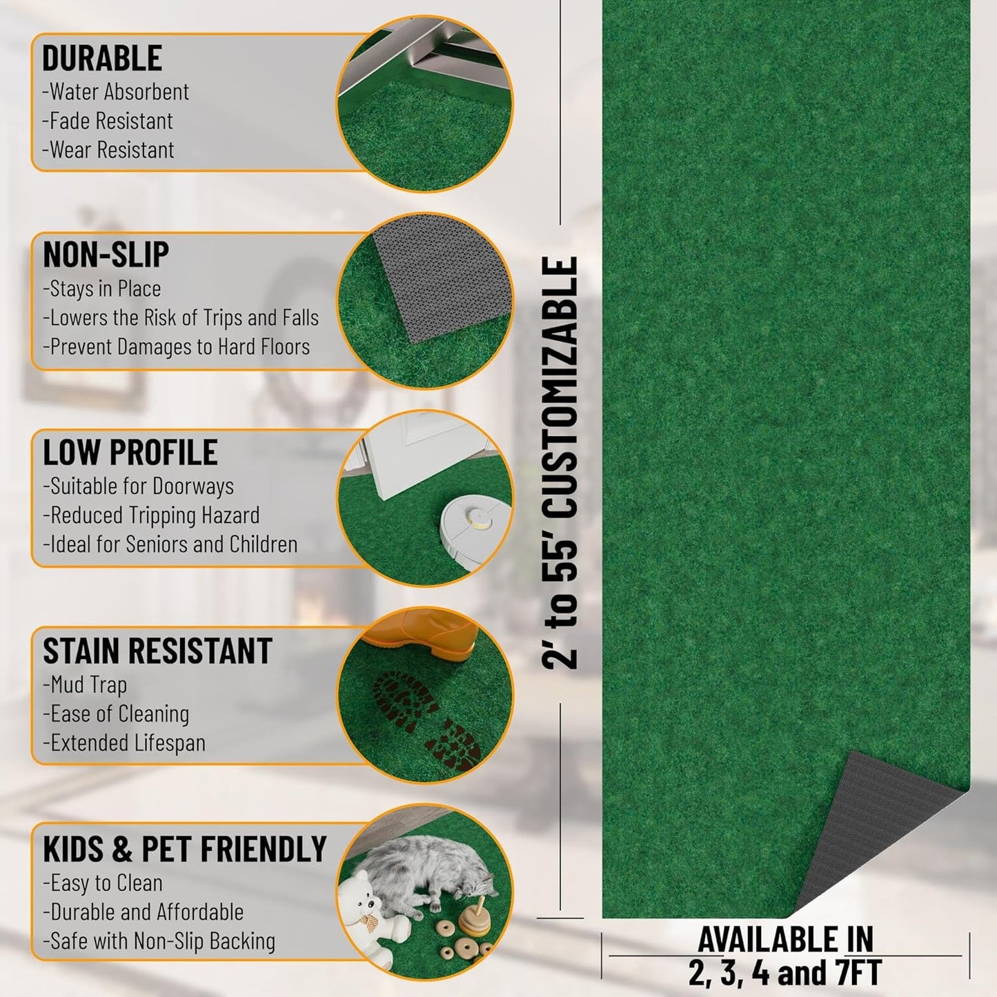 Ottomanson 2' x 17' Hallway Runner with Scraper Pile Extra Durable Non-Slip Rug Mat for Indoor & Outdoor Use - Ideal for Kitchen, Entryway, Patio & Garage - High-Traffic Carpet, Green