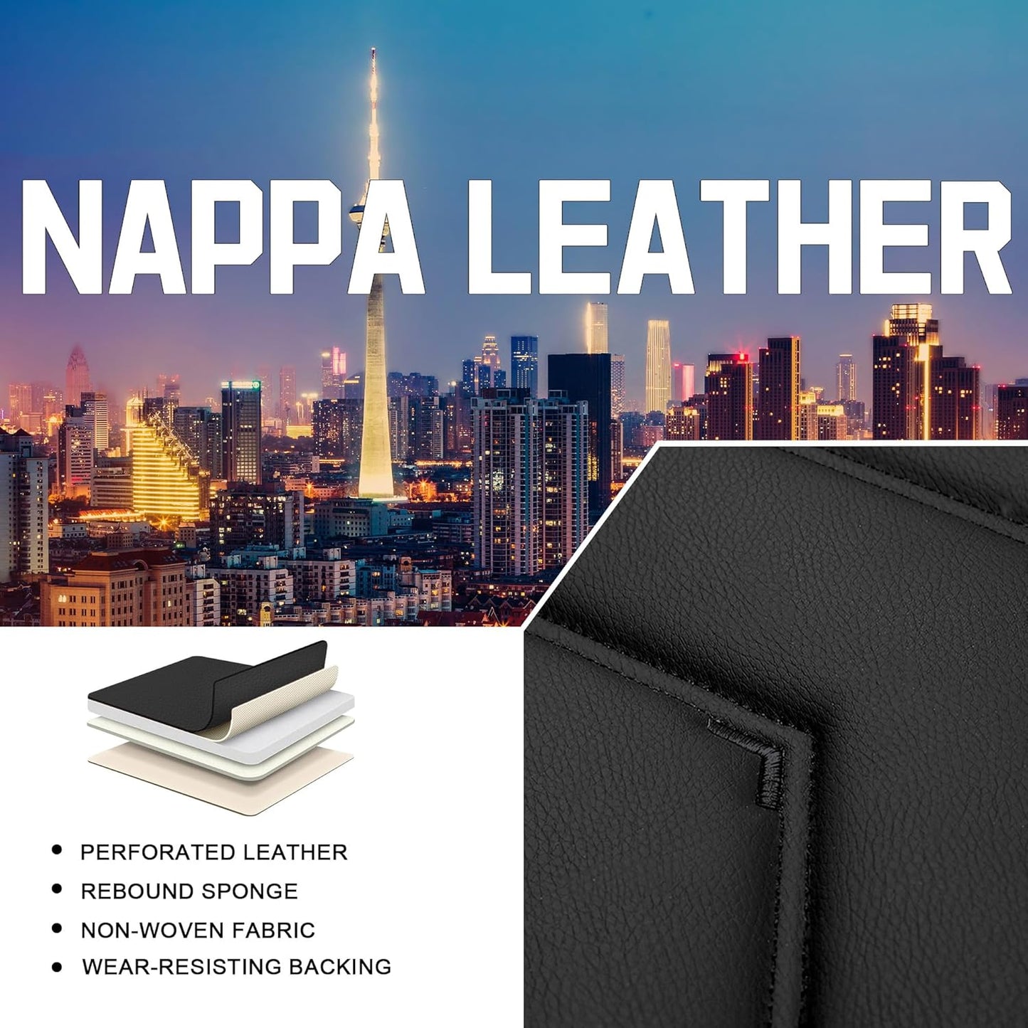 Car Seat Covers for Chrysler Pacifica 2004-2025, Stylish Sport Seat Cover, Premium Nappa Leather Car Seat Cover. Automobile Seat Covers Sets.(Standard 2 Seats/Pure Black)