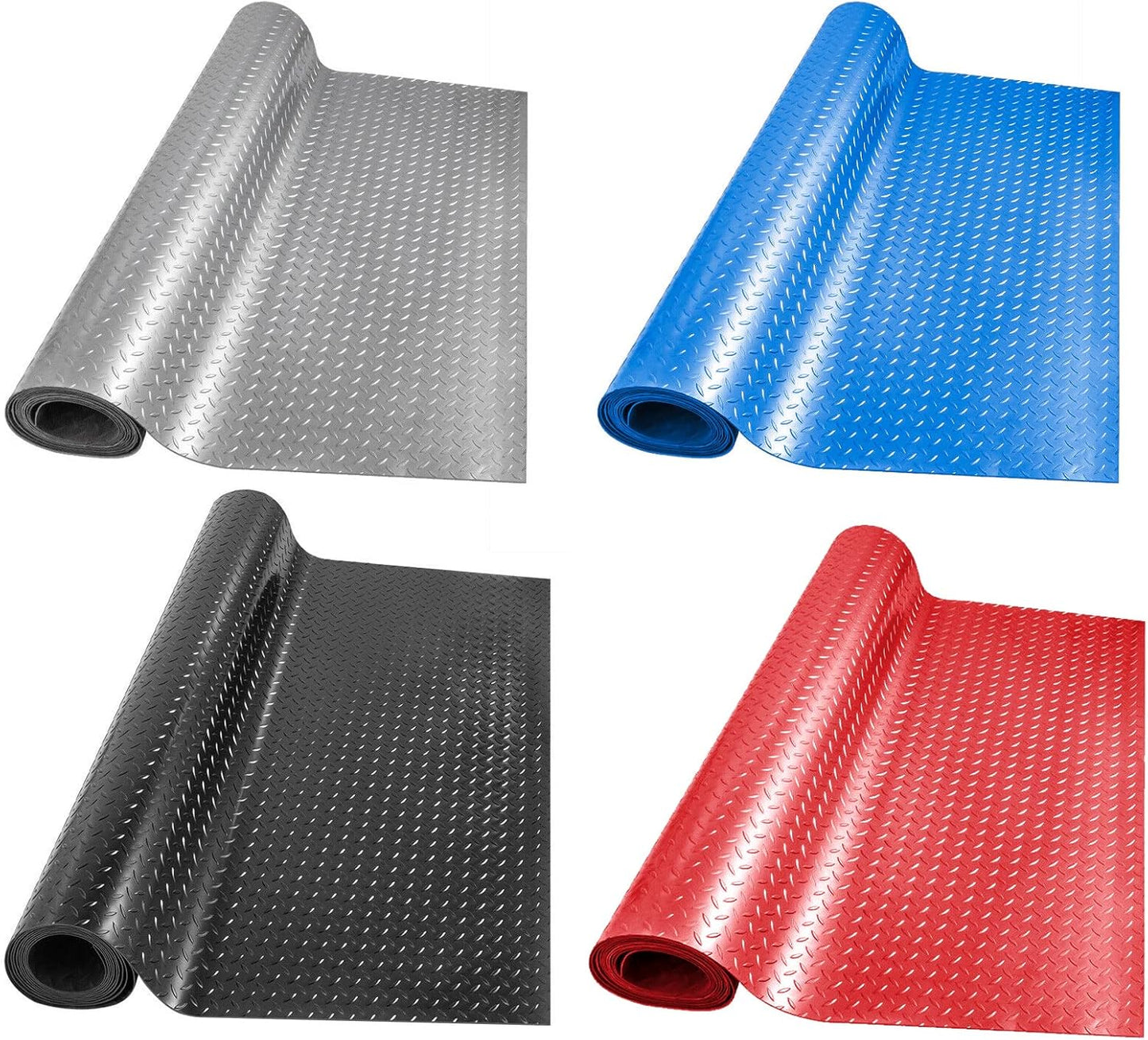 Boshen 5Ft x 7.5Ft Garage Floor Mat 2.5mm Thickened Rubber Flooring Roll 37.5sqft Diamond Plate PVC Rubber Trailer Mat Non-Slip Floor Protector Mat for Garage Warehouse Basement Trailer - Red