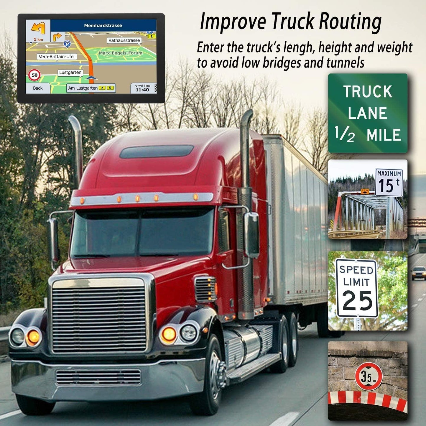 Truck GPS Commercial Drivers 2025, Trucker Car GPS Navigator, 9 inch Navigation System with Lifetime Map Updates, Voice Assistant, Speed Limit Warnings