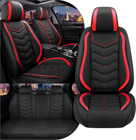 Car Seat Covers for Chrysler Pacifica 2004-2025, Stylish Sport Seat Cover, Premium Nappa Leather Car Seat Cover. Automobile Seat Covers Sets.(Standard 5 Seats/Black Red)