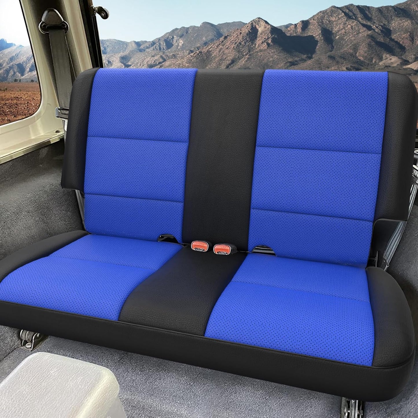 GIANT PANDA Full Set Car Seat Covers Customized Jeep Wrangler TJ Rubicon Sahara Sport X Unlimited 2003 2004 2005 2006, Faux Leather (Black&Blue)