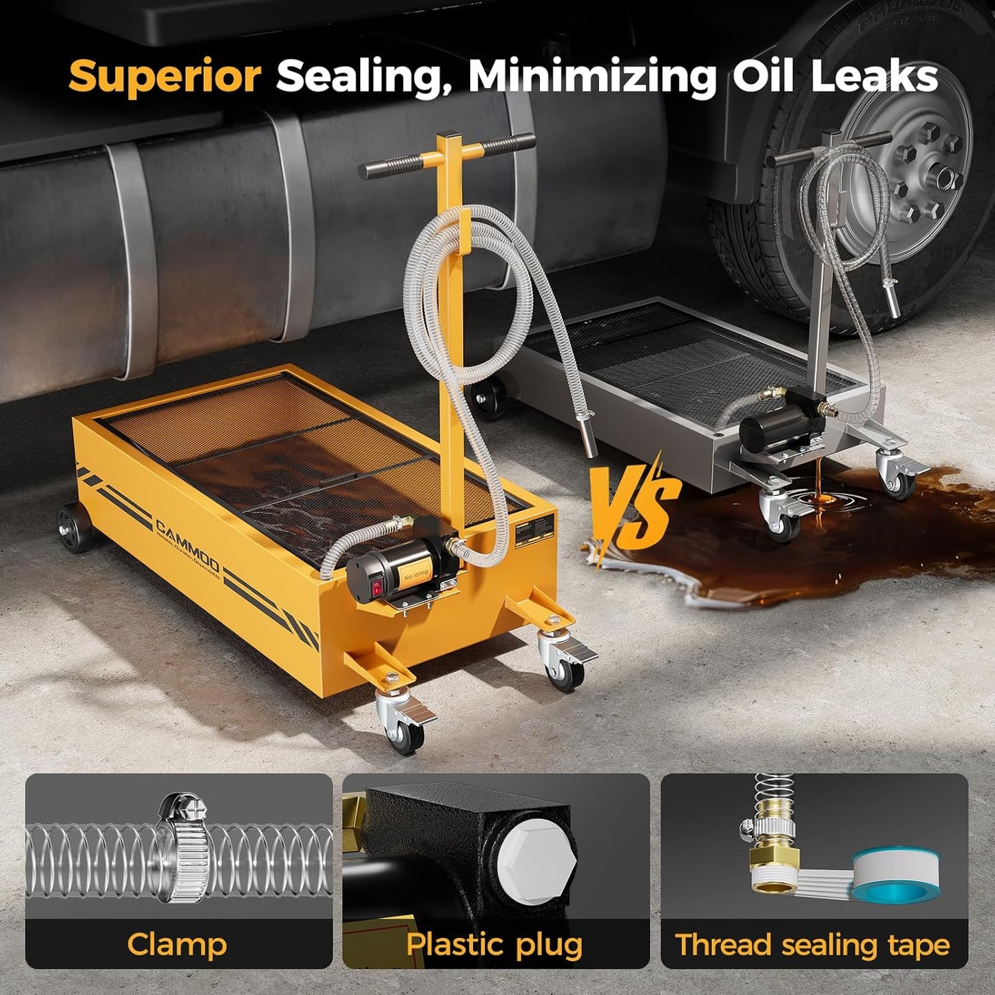 25 Gal Electric Oil Drain Pan, 110V High-Flow Pump, 9.8 FT Hose, 200 W Motor, 2 Locking Swivel Casters and 2 Directional Wheels Stable, Folding Handle, Heavy-Duty for Trucks, RVs, SUVs, Yellow