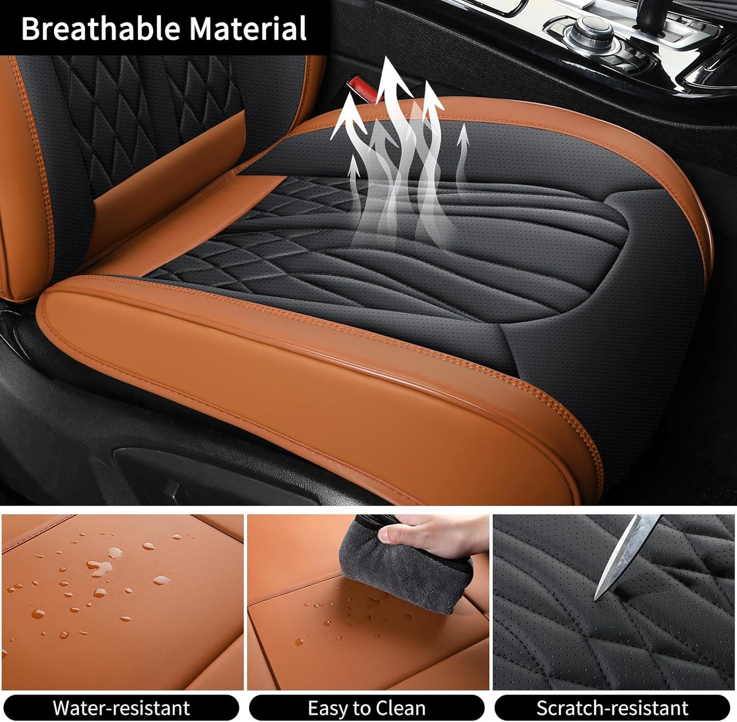 Car Seat Covers Front Seats, Car Seat Protector Waterproof, Car Seat Cushion Nappa Leather, Driver Seat Cover Brown Carseat Cover Universal Fit for Most Cars Brown&Black