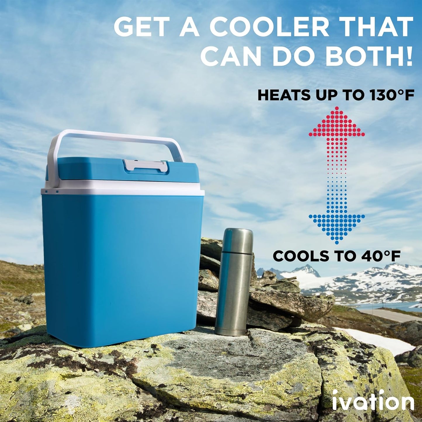 Ivation Electric Cooler & Warmer with Handle | 24 L Portable Thermoelectric Fridge for Vehicles & Trucks| 110V AC Home Power Cord & 12V Car Adapter for Camping, Travel & Picnics