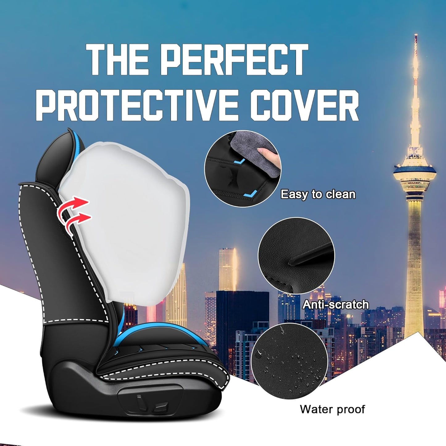 Car Seat Covers for Chrysler Pacifica 2004-2025, Stylish Sport Seat Cover, Premium Nappa Leather Car Seat Cover. Automobile Seat Covers Sets.(Standard 2 Seats/Black Blue)