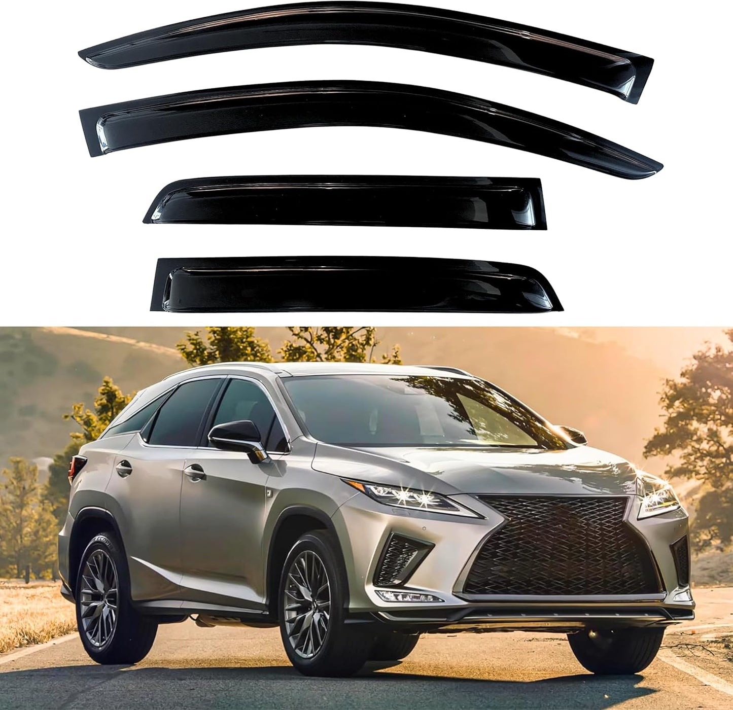 KPY Window Visor Compatible with Lexus RX350 RX450h 2016-2022, 4PC Rain Guard Side Window Vent Deflectors Tape-On Style, 2016 2017 2018 2019 2020 2021 2022