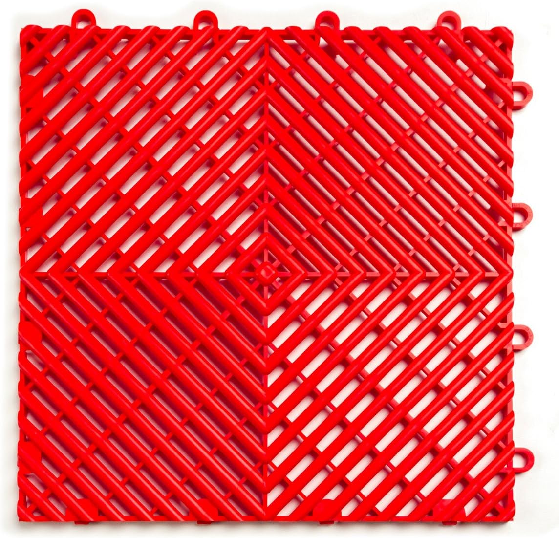 Big Floors RaceDeck Free-Flow Open Rib Self-Draining Design, Durable Copolymer Plastic Interlocking Modular Garage Flooring Tile (24 Pack), Red
